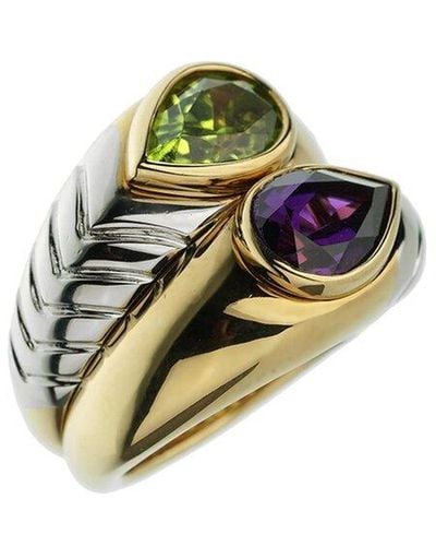 BVLGARI 18K Two-Tone 3.86 Ct. Tw. Gemstone Bypass Cocktali Ring (Authentic Pre-Owned) - Metallic