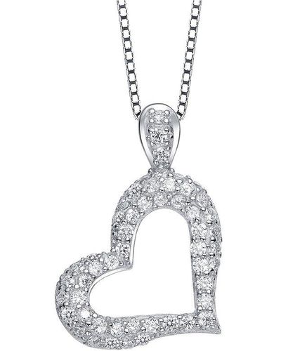 Genevive Jewelry Silver Cz Heart Pendant - White