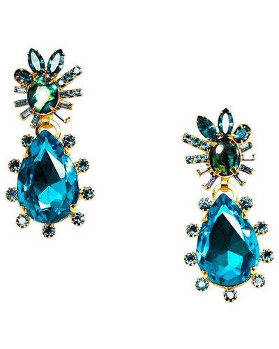 Elizabeth Cole 24k Plated Dangle Earrings - Blue