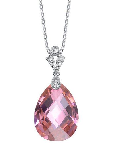 Genevive Jewelry Silver Cz Pendant - Pink