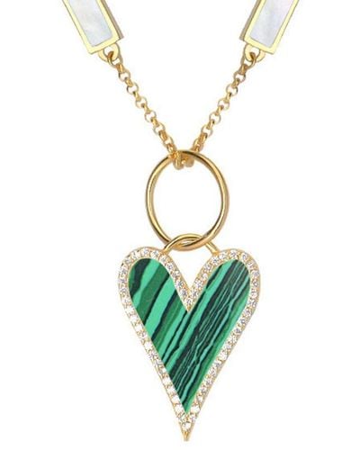 Gabi Rielle Love Is Declared 14k Over Silver Malachite 3-10mm Pearl Crystal Heart Charm Necklace - Green
