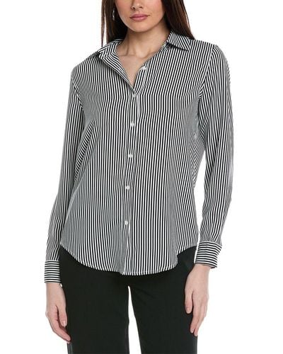T Tahari Collared Button-down Striped Woven Shirt - Gray