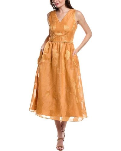 Lafayette 148 New York Lansing Linen & Silk-blend Dress - Orange