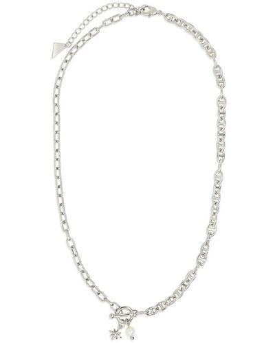 Sterling Forever Rhodium Plated 5mm Pearl Cz Ava Toggle Necklace - White