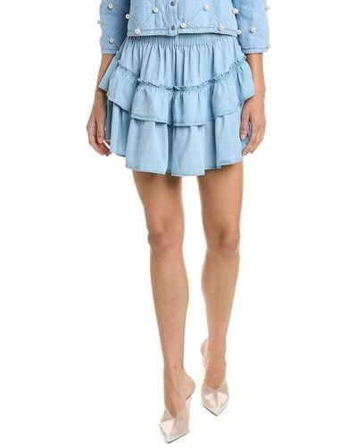 Stellah Denim Ruffle Mini Skirt - Blue