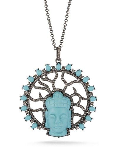 Banji Jewelry Silver 0.45 Ct. Tw. Diamond & Turquoise Buddha Necklace - Blue