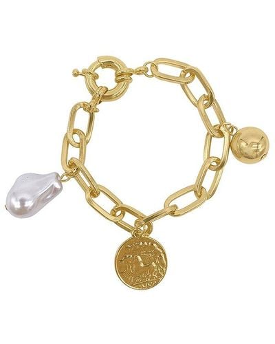 Adornia 14k Plated Pearl Charm Bracelet - Metallic