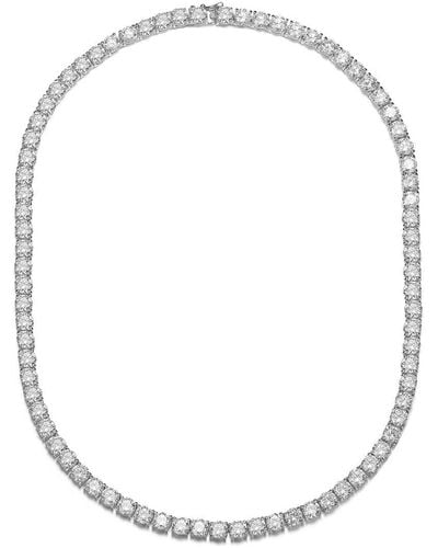 Rachel Glauber Rhodium Plated Cz Tennis Necklace - Metallic
