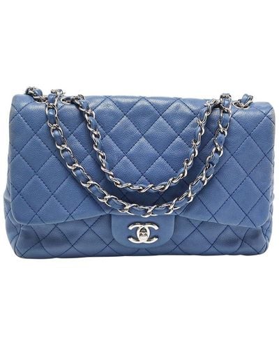 Chanel Quilted Leather Jumbo Classic Single Double Flap Bag (Authentic Pre-Owned) - Blue