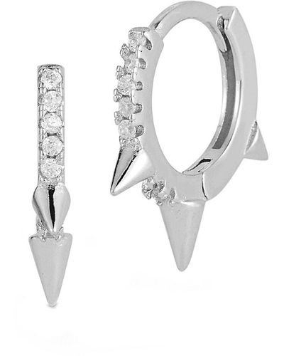 Glaze Jewelry Silver Cz Spiked Huggie Earrings - White