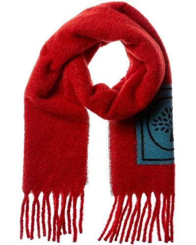 Mulberry Logo Patch Solid Alpaca, Mohair & Wool-blend Scarf - Red