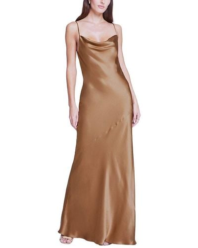 L'Agence Arianne Cowl Silk Maxi Dress - Brown