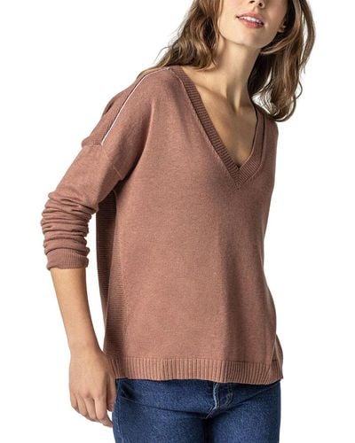 Lilla P Wrapped Seam V-neck Sweater - Brown