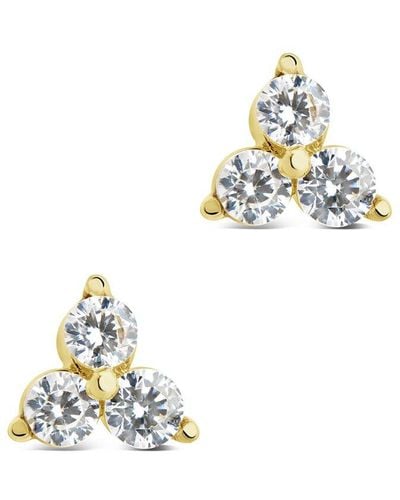 Sterling Forever 14k Over Silver Cz Pyramid Studs - Metallic