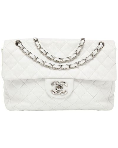 Chanel Quilted Caviar Leather Maxi Classic Single Double Flap Bag (Authentic Pre-Owned) - White