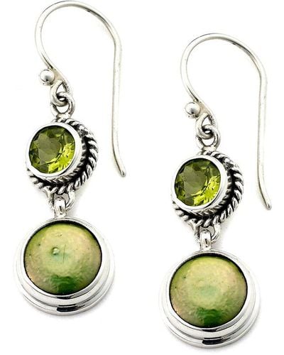 Samuel B. Silver 1.60 Ct. Tw. Peridot & Pearl Earrings - Green