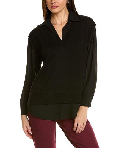 Anne Klein V-neck Sweater Vest Blouse - Black