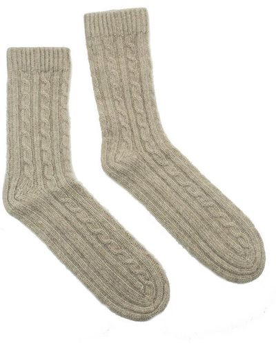 Portolano Ladies Chunky Socks With Rows Of Cables - White