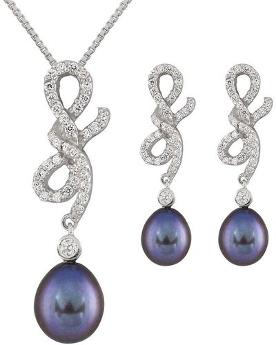 Splendid 8-9Mm Pearl 2Pc Jewellery Set - Blue