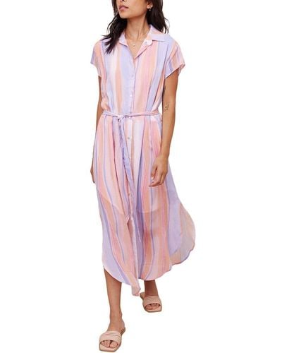 Bella Dahl Cap Sleeve Rounded Hem Maxi Shirt Dress - Pink