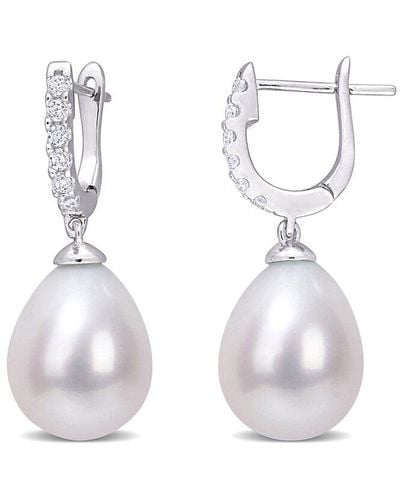 Rina Limor Silver 8.5-9mm Pearl Cz Drop Cuff Clip-on Earrings - White