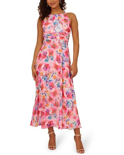 Adrianna Papell Floral Chiffon Halter Dress - Red