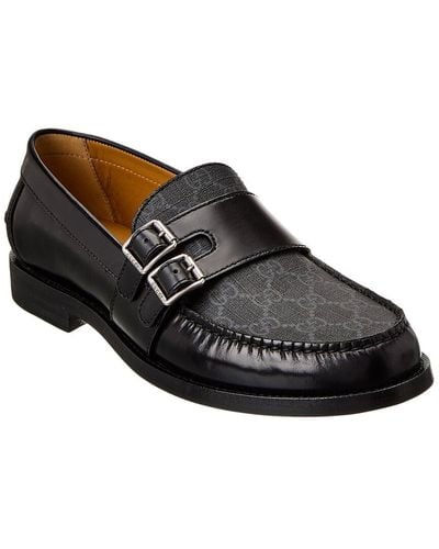 Gucci GG Buckle GG Supreme Canvas & Leather Loafer - Black