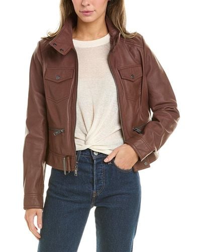Andrew Marc Vicki Smooth Leather Jacket - Brown