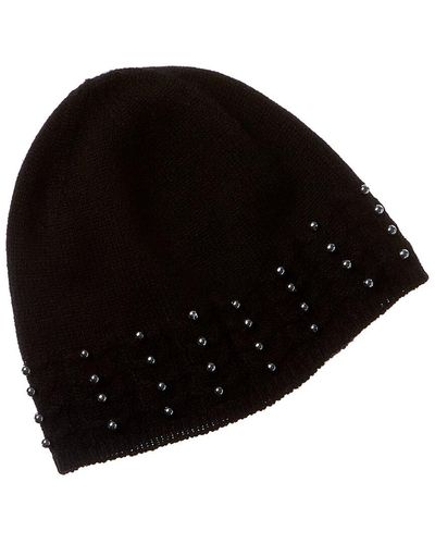 Forte Pearl Studded Cashmere Hat - Black