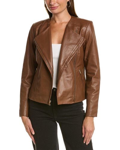 Cole Haan Asymmetrical Leather Jacket - Brown