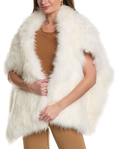 Michael Kors Long-hair Calf Fur Wrap Poncho - Natural