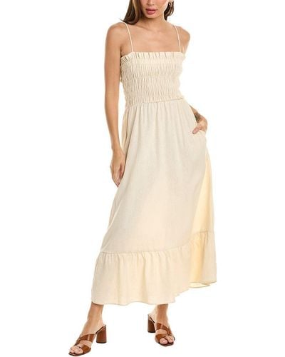 Krisa Smocked Top Linen-Blend Midi Dress - Natural