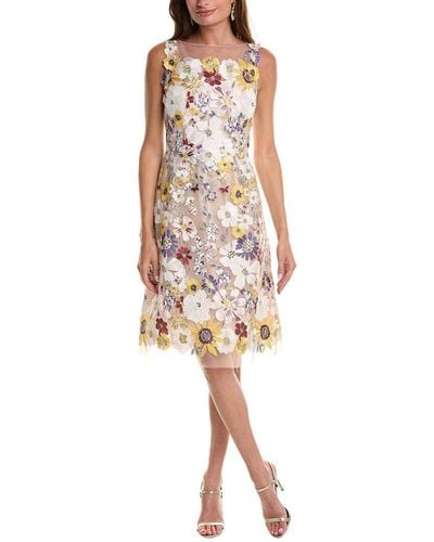 Teri Jon Embroidered A-Line Dress - White