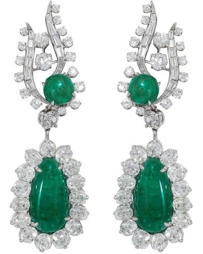 Diana M. Jewels Fine Jewellery Platinum 33.00 Ct. Tw. Diamond & Emerald Earrings - Green