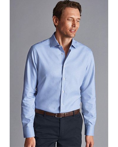 Charles Tyrwhitt Non-Iron Stretch Rectangle Texture Slim Fit Shirt - Blue