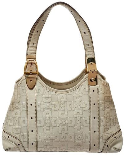 Gucci Leather Horsebit Embossed Tote (Authentic Pre-Owned) - Grey
