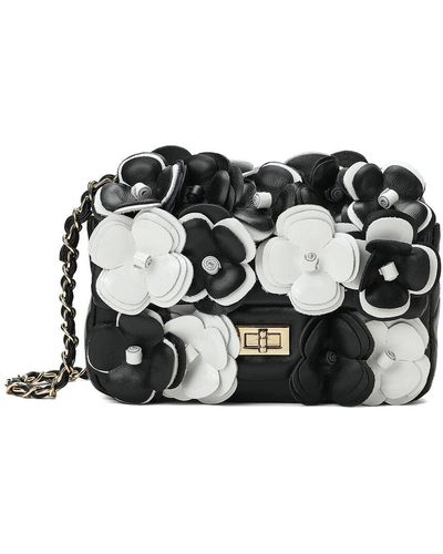 Tiffany & Fred Paris Full-grain Floral Leather Shoulder Bag - Black