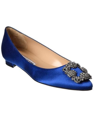 Manolo Blahnik Hangisi Satin Flats - Blue