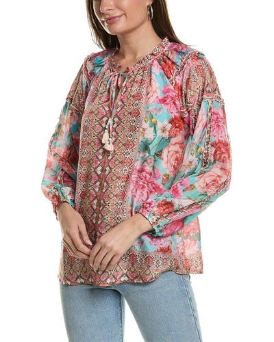 Johnny Was Rose Narcisa Silk Blouse - Red