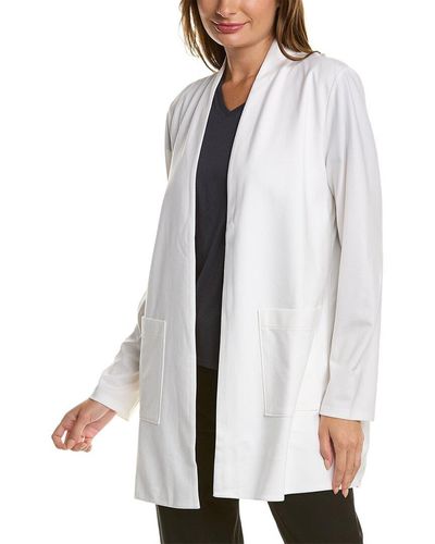 Eileen Fisher High Collar Long Jacket - White