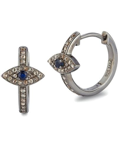 Banji Jewelry Silver 0.58 Ct. Tw. Diamond & Sapphires Evil Eye Huggie Earrings - Metallic