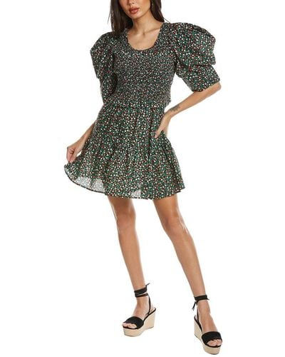 Sea Lilly Print Smocked Dress - Green
