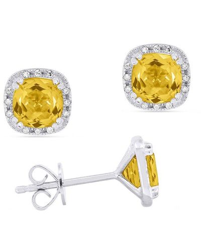 Gemstones 14K 0.06 Ct. Tw. Diamond & Citrine Earrings - Metallic