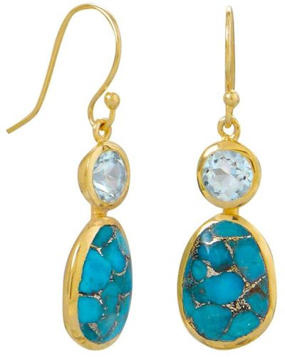 Liv Oliver 18k Over Silver 13.70 Ct. Tw. Gemstone Drop Earrings - Blue