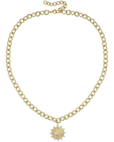 Rachel Glauber 14k Plated Cz Vintage Shield Sunshine Necklace - Metallic