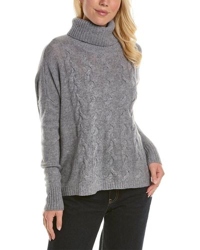 Forte Easy Cable Cashmere Popover Sweater - Gray