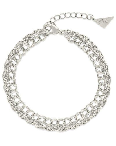 Sterling Forever Rhodium Plated Two Layered Chain Bracelet - Metallic