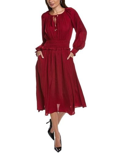 T Tahari Split Neck Airflow Midi Dress - Red