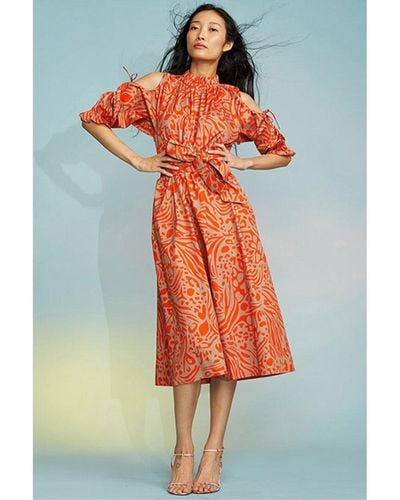Cynthia Rowley Cold; Shoulder Printed Dress - Orange