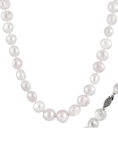 Splendid Rhodium Plated Silver 12-13mm Freshwater Pearl Necklace - White